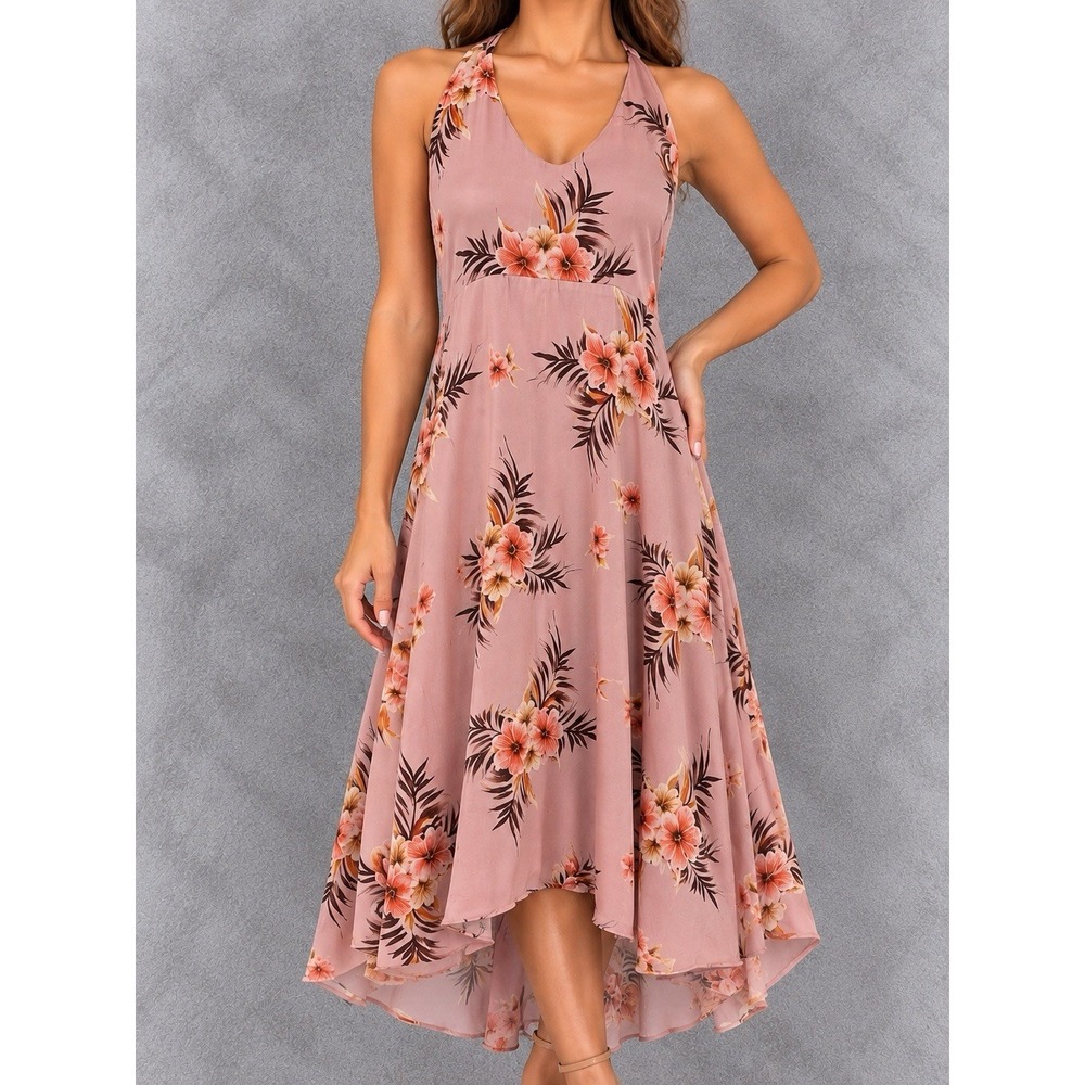 Revolve LPA Dress Womens Small Pink Floral Halter Cutout Back High Low Romantic